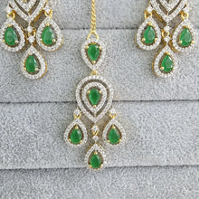 Green Small Gold American Diamond Earring Tikka Set/Indian Jewelry/Pakistani Jewelry/Bollywood Jewelry/CZ earrings/AD earrings/Statement