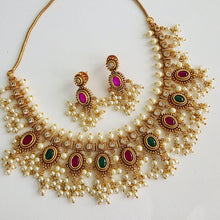 RubyGreen Antique Gold Necklace, South Indian Jewelry, Temple Jewelry, Guttapusalu Necklace, Kemp Jewelry, Wedding necklace, Gold Necklace