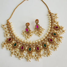 RubyGreen Antique Gold Necklace, South Indian Jewelry, Temple Jewelry, Guttapusalu Necklace, Kemp Jewelry, Wedding necklace, Gold Necklace