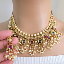 RubyGreen Antique Gold Necklace, South Indian Jewelry, Temple Jewelry, Guttapusalu Necklace, Kemp Jewelry, Wedding necklace, Gold Necklace