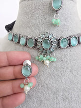 Mint Green Handcrafted Oxidized Necklace/Oxidized Indian Jewelry/Boho Jewelry Necklace/Afghan Choker/Afghani jewelry/gypsy necklace