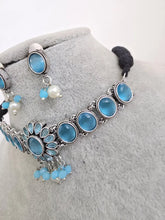Aqua Blue Handcrafted Oxidized Necklace/Oxidized Indian Jewelry/Boho Jewelry Necklace/Afghan Choker/Afghani jewelry/gypsy necklace