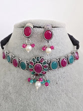 Ruby green Handcrafted Oxidized Necklace/Oxidized Indian Jewelry/Boho Jewelry Necklace/Afghan Choker/Afghani jewelry/gypsy necklace