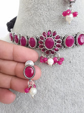 Ruby Handcrafted Oxidized Necklace/Oxidized Indian Jewelry/Boho Jewelry Necklace/Afghan Choker/Afghani jewelry/gypsy necklace