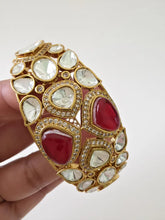 Ruby Doublet Moissanite Polki Gold bracelets, Single Broad Bangle bracelets, bridesmaid gifts, Indian Pakistani Jewelry, Indian wedding