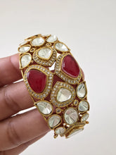 Ruby Doublet Moissanite Polki Gold bracelets, Single Broad Bangle bracelets, bridesmaid gifts, Indian Pakistani Jewelry, Indian wedding