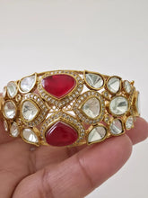Ruby Doublet Moissanite Polki Gold bracelets, Single Broad Bangle bracelets, bridesmaid gifts, Indian Pakistani Jewelry, Indian wedding