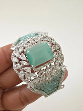 Mint Green CZ American Diamond Beads openable bracelet one size fit sizes 2.4 and 2.6, single broad Statement diamond bangle bracelet,