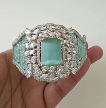 Mint Green CZ American Diamond Beads openable bracelet one size fit sizes 2.4 and 2.6, single broad Statement diamond bangle bracelet,