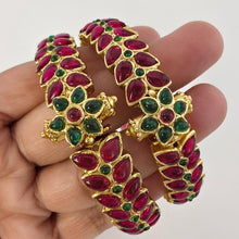 Set of 2 Ruby Emerald Gold Kemp Openable Bangles(2 PC)/Gold Bangles/Indian Bangles/Kemp bangles/Indian wedding/bridal jewelry/Gold bangles