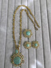 Mint Green Sabyasachi Natural Stone Chain Pendant Set with Finger Ring, Long Pendant Mala Necklace/Gold Long necklace/Mala/Indian wedding