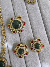 Ruby Green Sabyasachi Natural Stone Chain Pendant Set with Finger Ring, Long Pendant Mala Necklace/Gold Long necklace/Mala/Indian wedding
