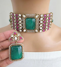 Ruby Green Doublet Victorian Moissanite polki CZ Choker Necklace, Sabyasachi Necklace, Statement Necklace, Designer,Indian,Pakistani Jewelry