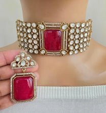 Ruby Red Doublet Victorian Moissanite polki CZ Choker Necklace, Sabyasachi Necklace, Statement Necklace, Designer,Indian,Pakistani Jewelry