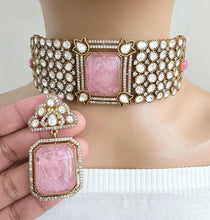 Pink Doublet Victorian Moissanite polki CZ Choker Necklace, Sabyasachi Necklace, Statement Necklace, Designer,Indian,Pakistani Jewelry