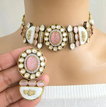 Pink Victorian Mother Of Pearl Statement Choker, Sabyasachi Inspired Choker, Designer necklace,Indian Pakistani Jewelry for Wedding