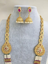 RubyGreen Long gold-plated mala Necklace/Pearl Kundan Long Necklace Indian Long Necklace/Indian Necklace/ Mala/Indian Wedding/Rani Haar