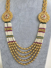 RubyGreen Long gold-plated mala Necklace/Pearl Kundan Long Necklace Indian Long Necklace/Indian Necklace/ Mala/Indian Wedding/Rani Haar