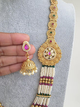 RubyGreen Long gold-plated mala Necklace/Pearl Kundan Long Necklace Indian Long Necklace/Indian Necklace/ Mala/Indian Wedding/Rani Haar