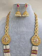 RubyGreen Long gold-plated mala Necklace/Pearl Kundan Long Necklace Indian Long Necklace/Indian Necklace/ Mala/Indian Wedding/Rani Haar