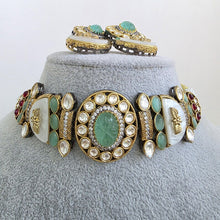 Mint Green Victorian Mother Of Pearl Statement Choker, Sabyasachi Inspired Choker, Designer necklace,Indian Pakistani Jewelry for Wedding