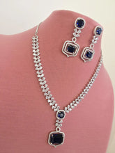Blue Silver CZ Diamond necklace, American Diamond Necklace,Indian pakistani jewelry for wedding, gift for her, bridal jewelry
