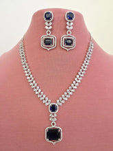 Blue Silver CZ Diamond necklace, American Diamond Necklace,Indian pakistani jewelry for wedding, gift for her, bridal jewelry