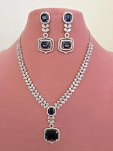 Blue Silver CZ Diamond necklace, American Diamond Necklace,Indian pakistani jewelry for wedding, gift for her, bridal jewelry