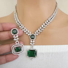 Green Silver CZ Diamond necklace, American Diamond Necklace,Indian pakistani jewelry for wedding, gift for her, bridal jewelry