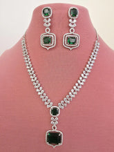 Green Silver CZ Diamond necklace, American Diamond Necklace,Indian pakistani jewelry for wedding, gift for her, bridal jewelry