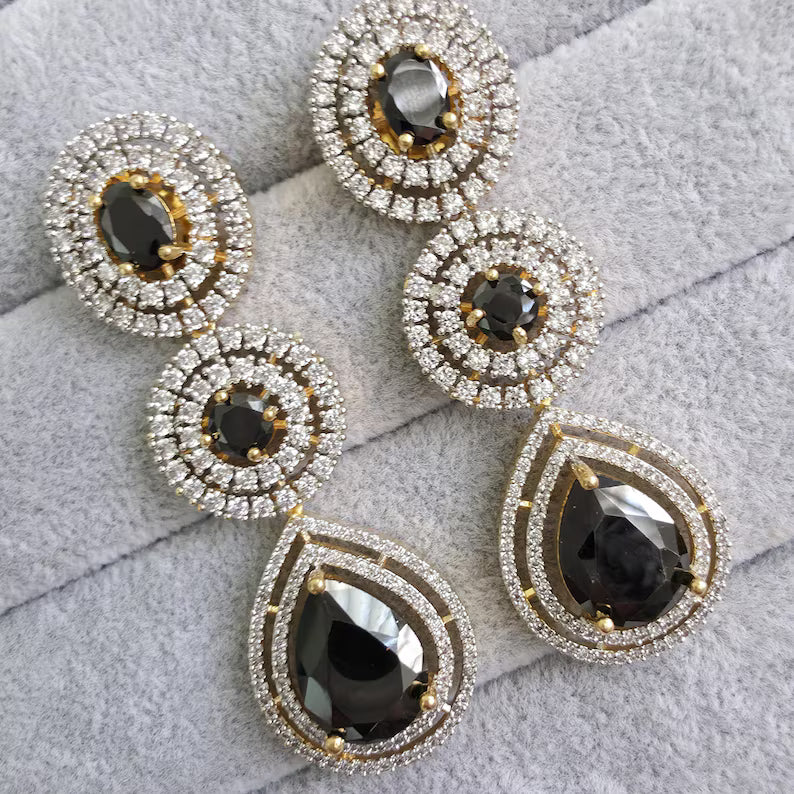 Black Gold American Diamond Earrings/Indian Jewelry/Pakistani Jewelry/Bollywood Jewelry/CZ earrings/AD earrings/Statement earrings/Gift