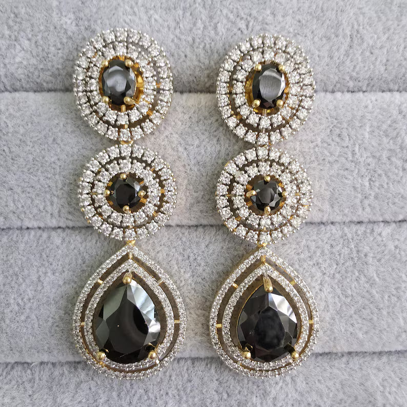 Black Gold American Diamond Earrings/Indian Jewelry/Pakistani Jewelry/Bollywood Jewelry/CZ earrings/AD earrings/Statement earrings/Gift