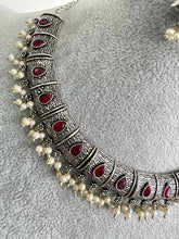 Ruby Handcrafted Oxidized Necklace/Oxidized Indian Jewelry/Boho Jewelry Necklace/Afghan Choker/Afghani jewelry/gypsy necklace