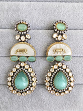 Mint Green Sabyasachi-inspired MOP Moissanite Kundan earrings, Victorian earrings,Designer earrings, statement earrings,Gift For her