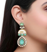 Mint Green Sabyasachi-inspired MOP Moissanite Kundan earrings, Victorian earrings,Designer earrings, statement earrings,Gift For her