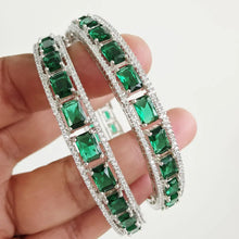 Green Rhodium Plated CZ Diamond Bangles Pair/Openable Bracelet/Indian Party Wear Bangles/ CZ stone bangles/Indian wedding/bridal jewelry