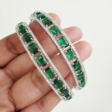 Green Rhodium Plated CZ Diamond Bangles Pair/Openable Bracelet/Indian Party Wear Bangles/ CZ stone bangles/Indian wedding/bridal jewelry