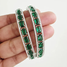 Green Rhodium Plated CZ Diamond Bangles Pair/Openable Bracelet/Indian Party Wear Bangles/ CZ stone bangles/Indian wedding/bridal jewelry