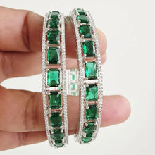 Green Rhodium Plated CZ Diamond Bangles Pair/Openable Bracelet/Indian Party Wear Bangles/ CZ stone bangles/Indian wedding/bridal jewelry