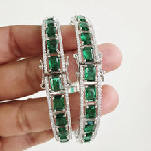 Green Rhodium Plated CZ Diamond Bangles Pair/Openable Bracelet/Indian Party Wear Bangles/ CZ stone bangles/Indian wedding/bridal jewelry