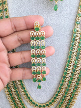 Green Gold CZ Diamond 3 Layers Long necklace, American Diamond Necklace, Indian Pakistani jewelry for wedding, gift for her, bridal jewelry