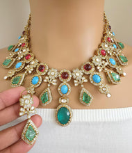 Navratan Sabyasachi Necklace, Statement Necklace, Semi Precious Necklace, Designer Necklace, Indian wedding,Pakistani Wedding jeweley