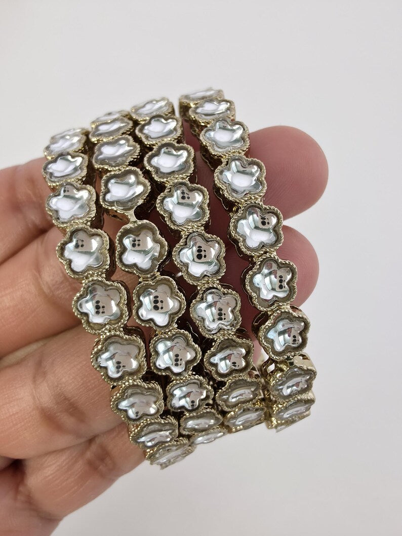 Antique Dull Gold Kundan Pearl Bangles Set(4 Pc)/Indian bangles/Punjabi Pearl bangles Set/Bridal bangle/wedding jewelry/Bridal chooda bangle