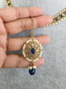 Navy Blue Antique Polki Kundan Pearl Necklace with earrings and tikka, bridal necklace, Indian Punjabi Pakistani Wedding Jewelry