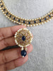 Navy Blue Antique Polki Kundan Pearl Necklace with earrings and tikka, bridal necklace, Indian Punjabi Pakistani Wedding Jewelry