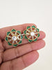 Green Moissanite Polki Antique Dull Gold Stud Earrings /Indian Jewelry /Statement Stud Earrings/Victorian Stud Earring/Cz Studs/Diamond Stud