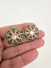 Green Moissanite Polki Antique Dull Gold Stud Earrings /Indian Jewelry /Statement Stud Earrings/Victorian Stud Earring/Cz Studs/Diamond Stud