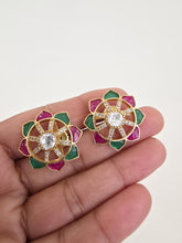 RubyGreen Moissanite Polki Antique Dull Gold Stud Earrings /Indian Jewelry /Statement Stud Earrings/Victorian Stud Earring/Diamond Stud