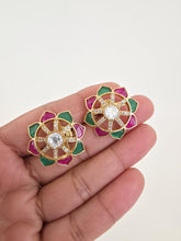 RubyGreen Moissanite Polki Antique Dull Gold Stud Earrings /Indian Jewelry /Statement Stud Earrings/Victorian Stud Earring/Diamond Stud