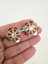 Multi Moissanite Polki Antique Dull Gold Stud Earrings /Indian Jewelry /Statement Stud Earrings/Victorian Stud Earring/Diamond Stud